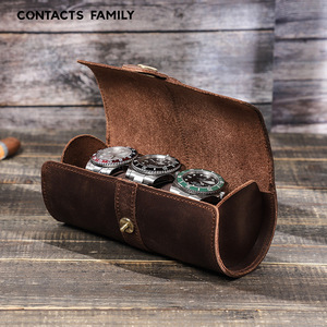 Boîte de rangement pour montres en cuir Crazy Horse de qualité supérieure à 3 emplacements, organiseur de voyage vintage enroulable pour montres pour hommes - Product Image 1