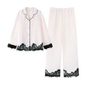 Xiaoxiang Luxury Elegant Women's Spring Autumn <b>Lace</b> Full Length Long Sleeves <b>Elastic</b> Waist 2-Piece Pajama Set Cool Feeling - Product Image 1