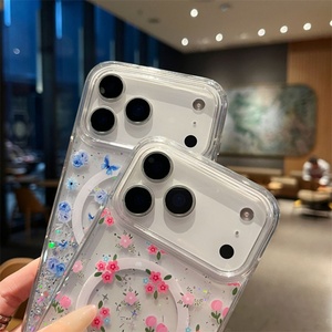 เคสโทรศัพท์ลายดอกไม้ผีเสื้อ 3 มิติ ซิลิโคน สำหรับ iPhone 16 15 14 13 12 11 Pro Max, เคสแม่เหล็กสำหรับ iPhone 17 Pro Max ลายดอกไม้ - Product Image 4