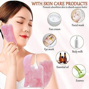Massageador Facial Gua Sha de Quartzo Rosa e Jade Rosa Personalizado, Modelo OEM Marca LRYS - Product Image 3