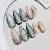 Faux ongles à presser tendance et élégants, forme amande 3D, effet œil-de-chat, dégradé doré, pré-conçus
