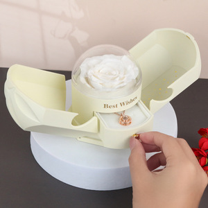 Scatola Regalo per Gioielli con Ali d'<span class=keywords><strong>Angelo</strong></span>, <span class=keywords><strong>Fiore</strong></span> Eterno, Rosa, Anello, Orecchini, Collana, Personalizzabile con Logo per San Valentino, Donne e Ragazze - Product Image 3