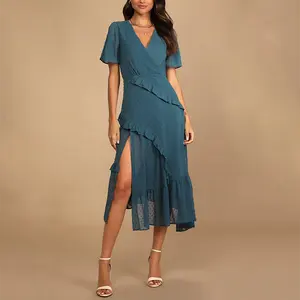 Tùy Chỉnh Dresses Phụ Nữ Tiếp Theo Bạn Slate Màu Xanh Thụy Sĩ Dot Xù Váy Midi