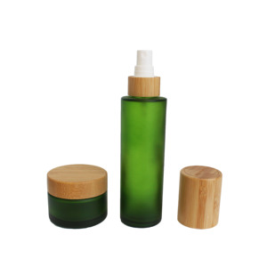 Sinh thái thân thiện Frosted thủy tinh màu xanh lá cây Lotion bơm Chai nhỏ giọt và kem Jar với nắp tre bao bì - Product Image 6