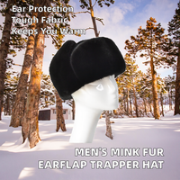 Gorro de Aviador con Orejeras de Piel de Visón Genuina para Invierno, Unisex, Gorro de Piloto de Piel Real, Gorro de Bombardero, Protección Cálida para Deportes al Aire Libre