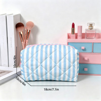 Trousse de Maquillage Octogonale Grande Capacité à Rayures Color Block Tendance, Petite Trousse Cosmétique Carrée pour Dortoir et Voyage, Logo Personnalisé, Vente en Gros