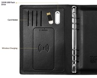 Agenda de luxe tendance A5 en cuir PU avec logo personnalisé, chargeur sans fil, bloc-notes, cadeau pour invités, bureau, entreprise