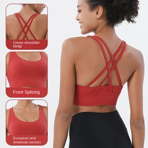 Vêtements d'entraînement pour femmes Soutien-gorge de sport en nylon Nouveau style Gilet de yoga à dos croisé Bandoulière fixe Haut de sport décontracté - Product Image 3