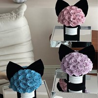 Buket Bunga Abadi Tahan Lama Ukuran Sedang dengan Ikat Pita Mawar untuk Istri/Pacar Anda - Hari Valentine & Hari Jadi