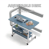Bureau de chevet pour chambre d'étude créative avec rangement à double couche et bureau d'ordinateur à hauteur réglable sur roulettes pour le bureau