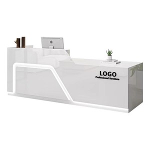 Meuble de réception en bois personnalisable, couleur au choix, pour salon de beauté, spa, <span class=keywords><strong>comptoir</strong></span> de réception en forme de L avec LED, vente chaude - Product Image 1