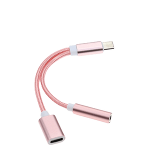 Calidad 2-en-1 <span class=keywords><strong>USB</strong></span> <span class=keywords><strong>C</strong></span> 3,5mm Audio Jack Cable Nylon trenzado adaptador de carga para teléfonos inteligentes 15 16 nuevo cabezal de Metal - Product Image 2