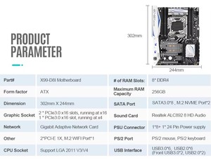 Nueva Placa Base para PC de Escritorio X99 D8I ATX, DDR4, WIFI, NGFF, M.2, Nueva Placa Base para Juegos - Product Image 5