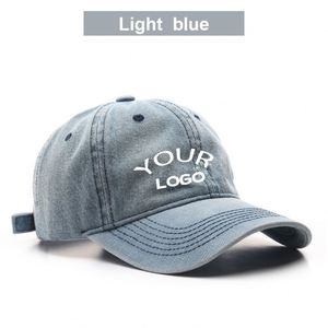 Logo Washed Vintage Distressed Dad Hats Adjustable Denim <b>Plain</b> Custom Unisex Baseball <b>Cap</b> - Product Image 2