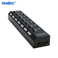 Computer Hardware Software USB 3.0 2.0 Hub Splitter AC Power Adapter Usb Hub 7 Port With On/Off Switches and LEDs