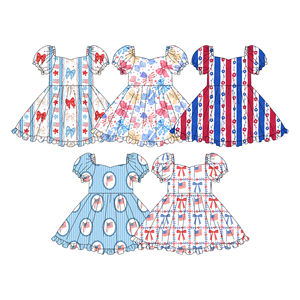 Robe de princesse pour filles, motif drapeau américain du 4 juillet, nœuds floraux, coton respirant et élasthanne, vêtements tendance pour sœurs - Product Image 2