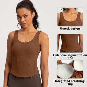 2025 nouvelle tendance Sexy soutien-gorge de Yoga absorbant les chocs intégré <span class=keywords><strong>avec</strong></span> coussin de poitrine minceur exercice abdominal côtes <span class=keywords><strong>débardeur</strong></span> Yoga sous-vêtements - Product Image 3