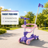 Trottinette pliable 4-en-1 pour enfants avec siège et barre de poussée amovibles, design moderne et mignon, 3 roues pour enfants de 1 à 8 ans
