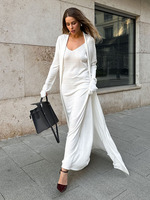 Joydressing 2026 Nouvel ensemble tricoté minimaliste pour femme : Cardigan long rose poudré et robe midi sans manches – Vente en gros