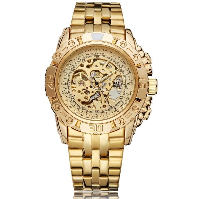 E-01020-Gold Colored Men's Fully Automatic Mechanical Watches, Fashionable Spiral, Hot Selling, Alloy Pointer Wholesale