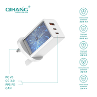 Petit chargeur GaN 65W avec prise UK, bloc de charge rapide mini 3 ports pour ordinateur portable, Steam Deck, téléphone, adaptateur secteur portable de voyage