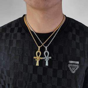 Kalung Rantai Tali untuk Pria dengan Liontin Salib Ankh dan Warna Emas Perak untuk Perhiasan Hip Hop Pria Tahan Air - Product Image 2