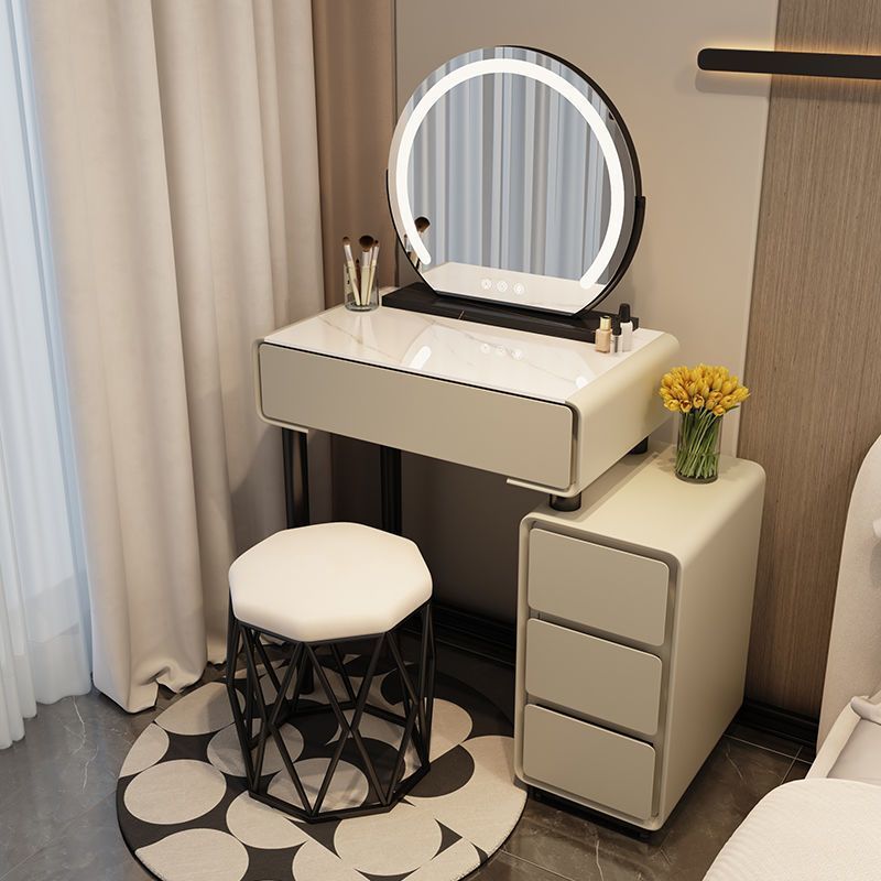 khaki gray 60cm table + mirror + diamond-shaped stool