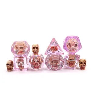 Custom New Product Bulk Transparent Dnd Dice Soft Edge Resin 7pcs Set Blood Skull Dice