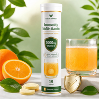 Comprimés effervescents multivitaminés pour l'immunité - Vitamine C D3 Zinc Orange Naturel Faible en sucre Végétalien 15 unités OEM ODM Marque privée