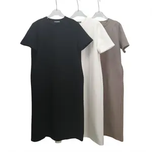 Vestido Casual Simples Primavera Verão 2023 Novo Vestido Feminilidade High-End Round-Necked T-Shirt Vestido de Manga Curta Desgaste Das Mulheres