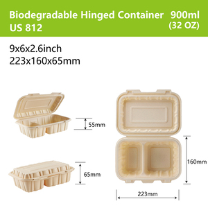 Lấy đi thực phẩm <span class=keywords><strong>container</strong></span> dùng một lần Hộp Ăn Trưa với nắp lò vi sóng 2 ngăn phân hủy sinh học bao bì món ăn cho nhà hàng - Product Image 6