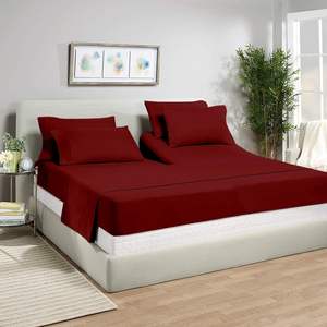 Parure de draps King Top séparée 80x78 pouces, 39 pouces, 100% coton, 800 fils, 4 pièces, bordeaux uni, pour usage domestique - Product Image 4