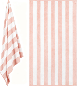 Grande serviette rayée 100% coton, douce et absorbante, logo personnalisé pour la plage, la piscine, la natation - Product Image 1