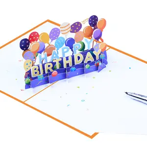 Free Custom Logo New Arrival 3d Balloon Children Gift Handwritten Fold Greeting Pop Up Cards Birthday Card For Kids