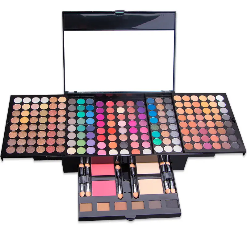 194 Warna Set Makeup Profesional Matte Eyeshadow Blush Lipstik Alis Bubuk dengan Kuas Kosmetik Kit Alami Label Pribadi