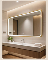 Miroir de maquillage mural rectangulaire LED de luxe avec cadre en aluminium, tactile intelligent pour la maison ou l'hôtel