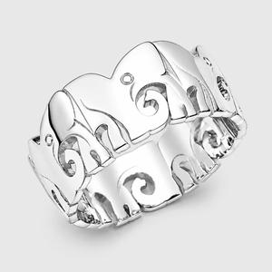 925 Sterling Silver <b>Ring</b> - Carved Elephant and Scrollwork Wide Band - Product Image 4