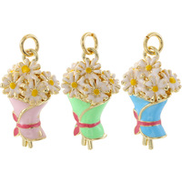 Pendentif Bouquet de Fleurs Marguerites en Émail Plaqué Or 14K pour la Fabrication de Bijoux DIY, Breloques, Bracelets et Colliers – Vente en Gros