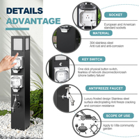 Enchufe de Extensión Estilo Americano 110V/240V, 2 Tomas de Corriente, IP66 Impermeable, Pedestal de Acero Inoxidable para Uso en Exteriores, Tamaño Personalizado