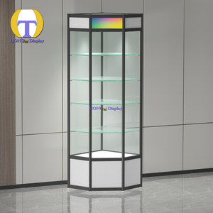 Estantes de exhibición de vidrio templado de alta calidad, iluminación LED, diseño de llave de bloqueo, tienda de humo, uso de tienda, pantalla de vidrio de poste giratorio - Product Image 4