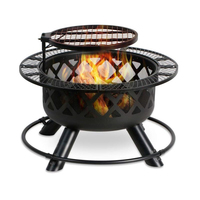 Foyer extérieur à bois avec grille de cuisson amovible rapidement, noir, 32 pouces