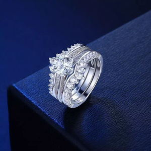 Ensemble de mariage et de fiançailles vintage en argent sterling 925 massif, opale blanche de laboratoire ronde, style Art déco, 3 pièces - Product Image 5