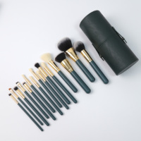 Ensemble de pinceaux de maquillage EMF Professional vert foncé 15 pièces Or Vegan Cruelty Free Cheveux doux Fond de teint Marque privée Pinceaux de maquillage