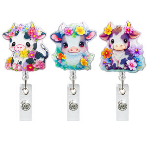 Su misura all'ingrosso nuovo colore acrilico elefante mucca animale fiore distintivo porta bobina per infermiere studente accessori con Clip - Product Image 1