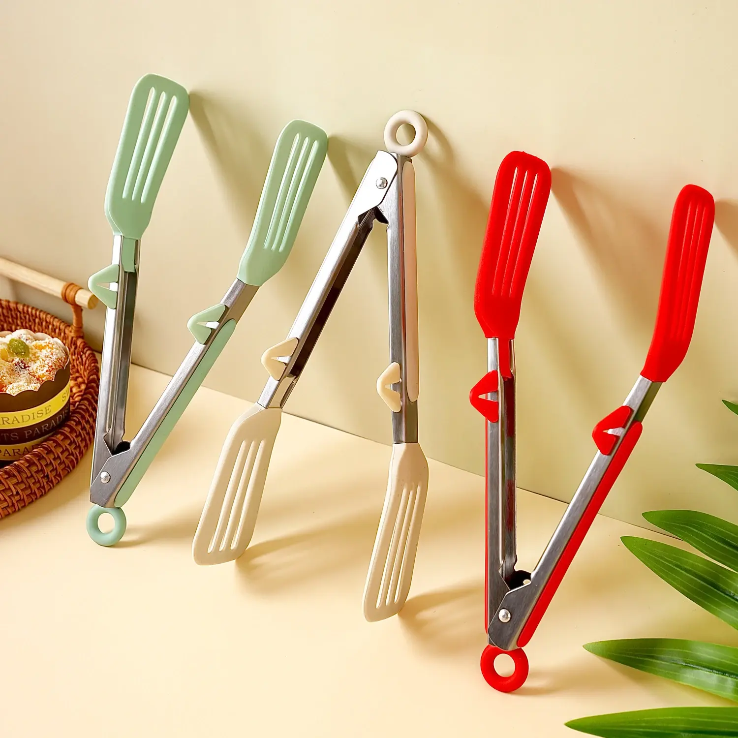 Thực phẩm tong thép không gỉ nhà bếp kẹp Silicone nylon chống trượt nấu ăn clip kẹp BBQ salad công cụ nướng phụ kiện nhà bếp