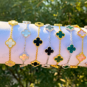 Orecchini a quadrifoglio in argento sterling 925 con pietre naturali, malachite e agata nera, per donna, vendita all'ingrosso SPJ - Product Image 5