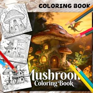 Libro para Colorear Personalizado con Diseño de Casa de Hongos, Impresión Personalizada, Cubierta de Cartulina de 250 g/m², Cuaderno para Aliviar el Estrés en Niños - Product Image 1