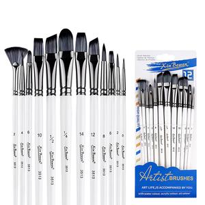 Pinceau à peindre personnalisé de haute qualité avec manche en bois blanc perlé <span class=keywords><strong>Tube</strong></span> en métal noir Jeu de pinceaux à peindre pour l'aquarelle - Product Image 2