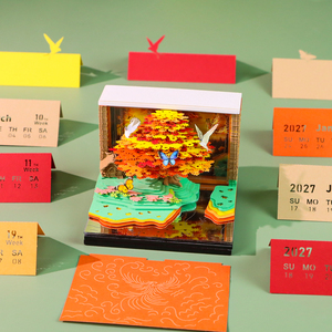Ornement de bureau en papier Arbre <span class=keywords><strong>d</strong></span>'<span class=keywords><strong>automne</strong></span> doré, Bloc-notes 3D, Calendrier, Bloc-mémo, Cadeau inspiré de la nature, Bloc-notes <span class=keywords><strong>d</strong></span>écoratif - Product Image 3