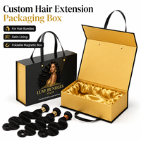 Boîte d'emballage personnalisée pour extensions de cheveux, boîte cadeau pliable magnétique avec poignée, doublure en satin pour mèches de cheveux